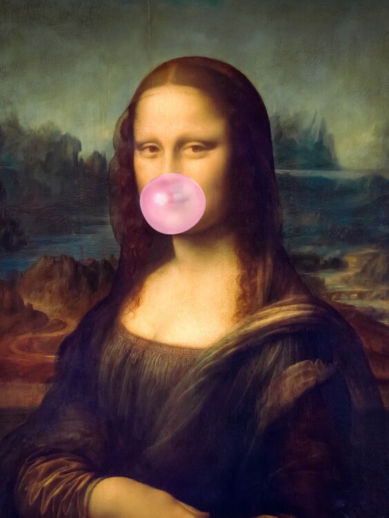Kunsttrykk Mona Lisa Bubble Gum - Funny Minimalist Collage