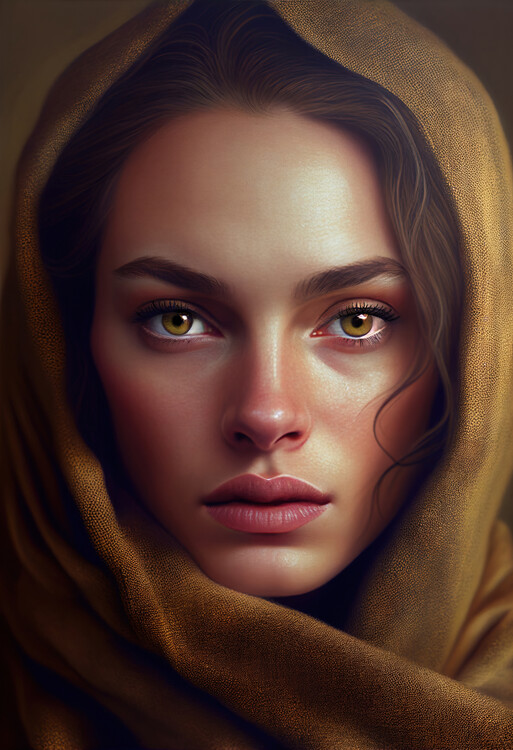 Ilustrácia Portrait of a woman wearing brown turban
