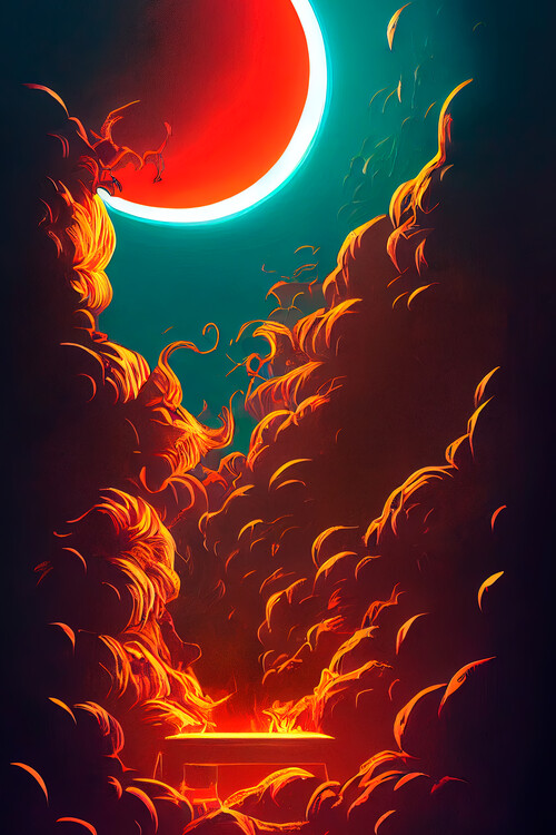 Illustration Red moon fire