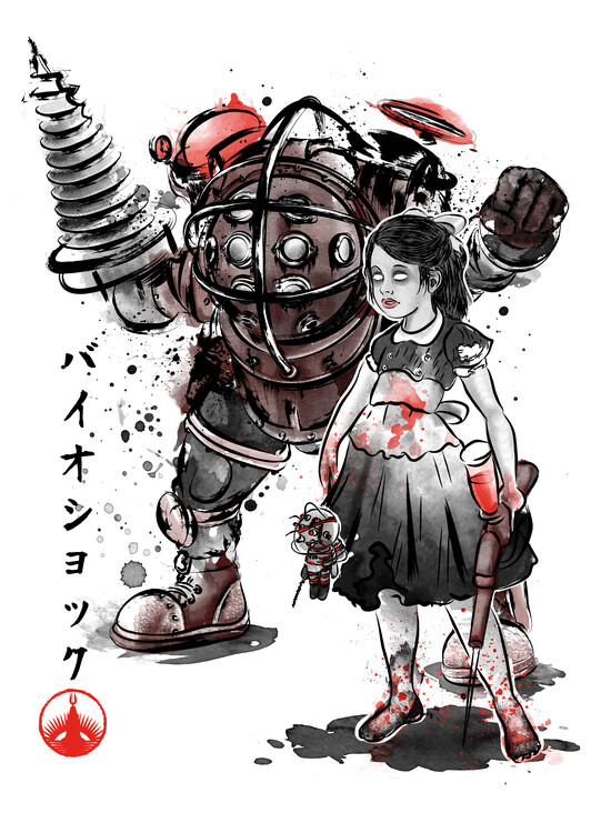Art Poster Big daddy and little sister sumi e