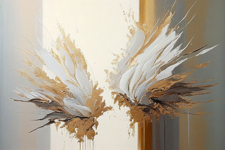 Obraz na plátně Golden anbstract wings neutral color