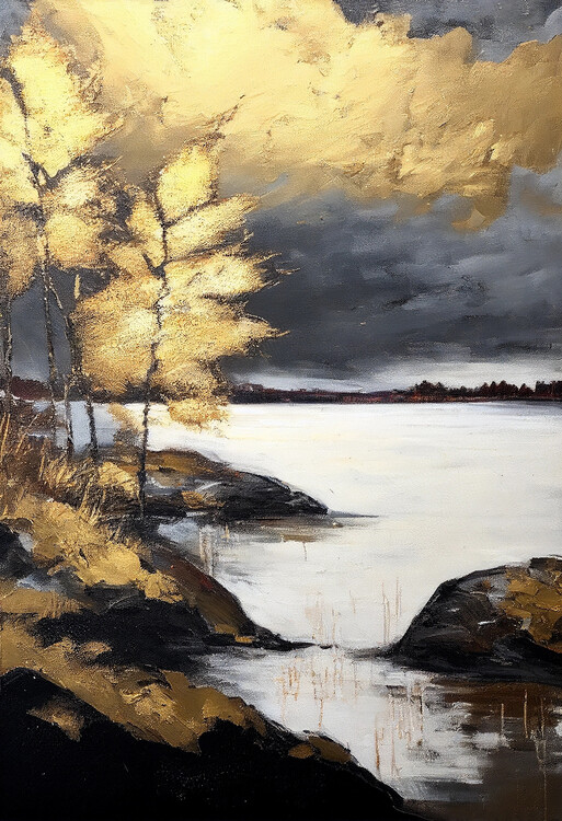 Illustration Nordic golden landscape