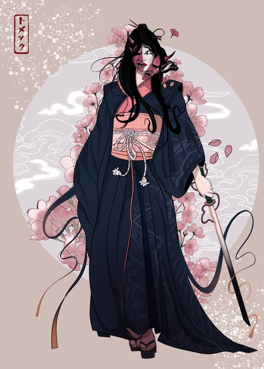 Konsttryck Geisha - Hannya mask