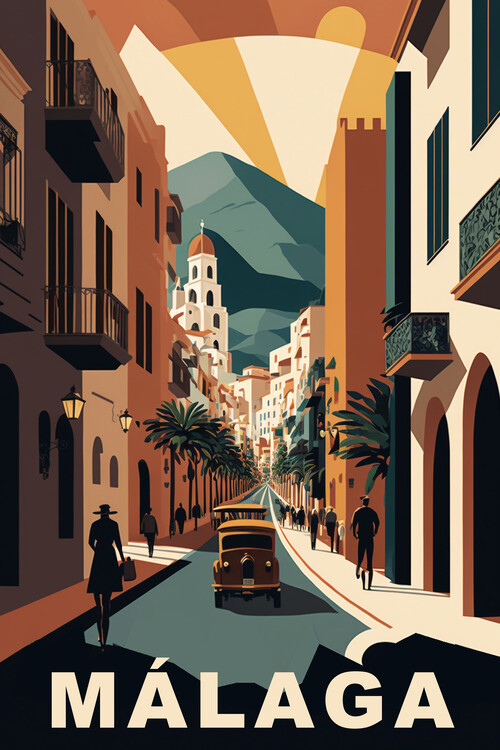 Illusztráció MALAGA Spain Vintage Travel Poster