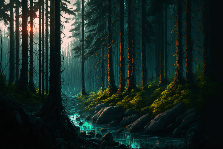Illustration Dawn In The Magical Forest