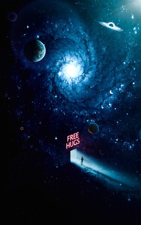 Fotografie de artă Free Hugs in blue Space Galaxy