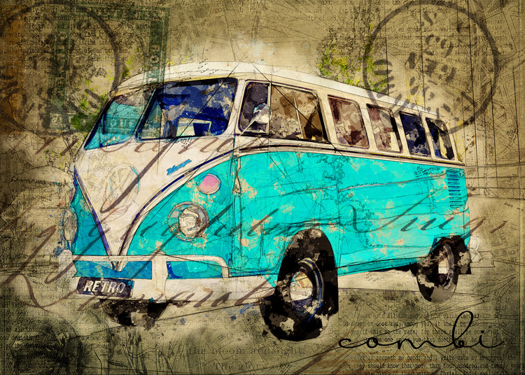 Wall Art Print, VAN LIFE: Camper Hippie Surfer Peace Retro Travel Style #3