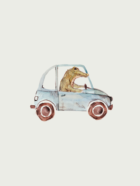 Ilustrácia Crocodil in car