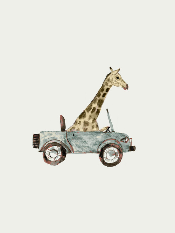 Leinwand Poster Giraffe in car