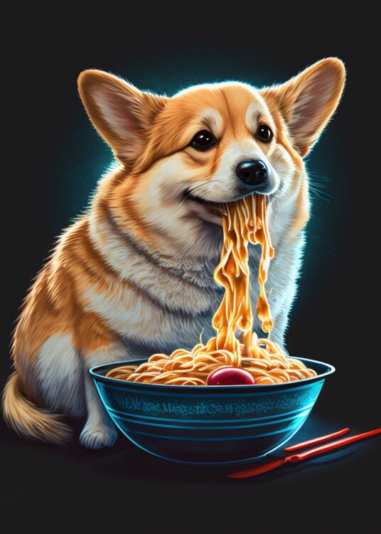 Illustrazione Corgi Dog Eating Ramen Illustration
