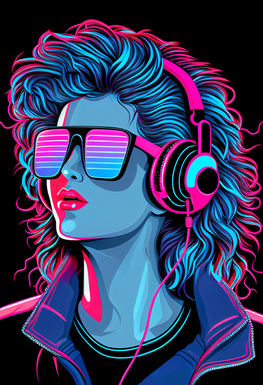 Taiteelliset kuva | Retro Girl listening to music 80s | Europosters