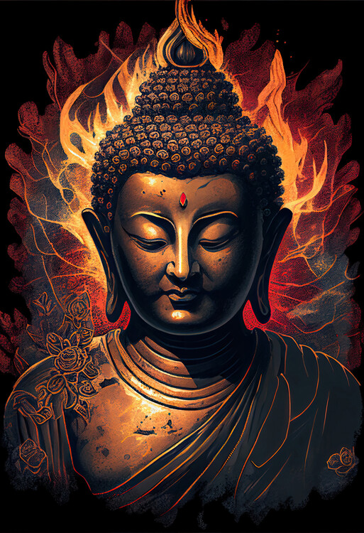 Wall Art Print Buddha With Flames Of Fire From Behind Europosters   152367 