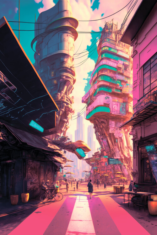 Ilustrace Dawn on cyberpunk street