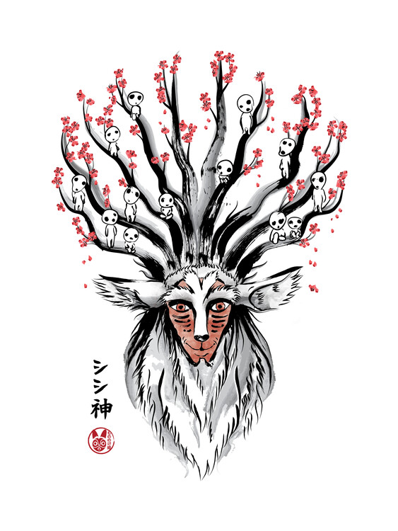 Taidejuliste The deer god sumi e