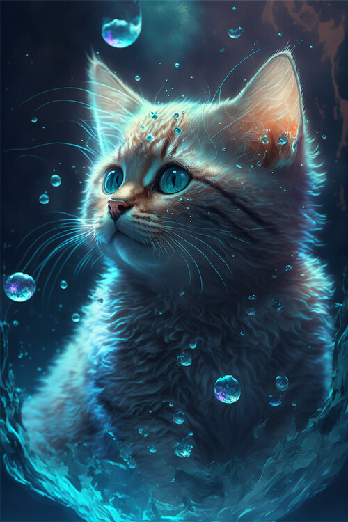 Ilustracija Cute Fluffy fantasy cat / A
