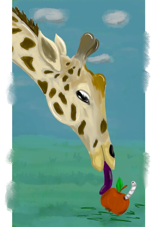 Illustration Giraffe and apple worm