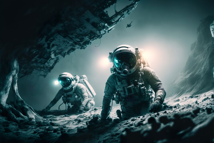 Illustration Astronauts working under the ship