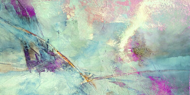 Canvas Print Flying away - beige, rose and turquoise