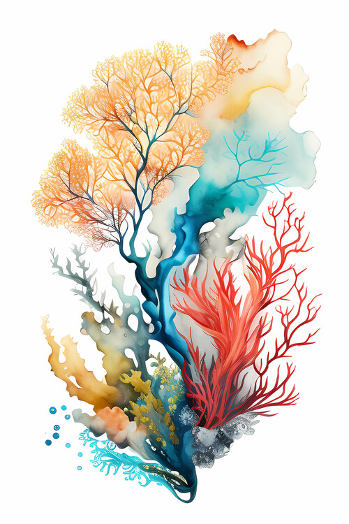 Illustration Koralle Tropisch Riff U-Boot Ozean Meer Marine Aquarell