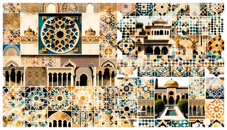 Ilustrare ALHAMBRA in Granada, Arabic Muslim Mosaic Composition Textur