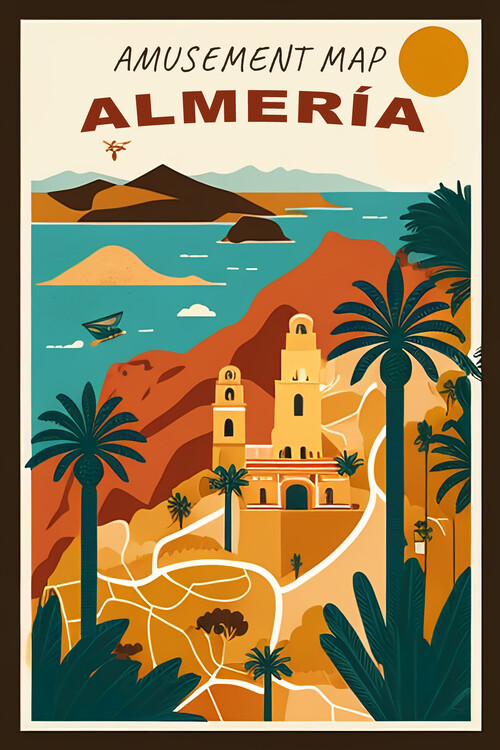 Illustration ALMERIA Amusement Map: Creative, Vintage Travel Poster