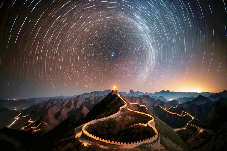 Valokuvataide The Great Wall Of China by Night Circumpolar Timelapse View