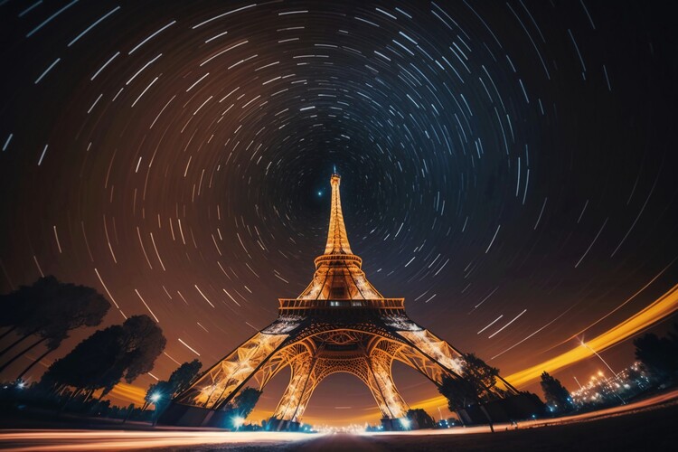 Valokuvataide Paris, France, Eiffel Tower by Nigth Circumpolar Timelapse