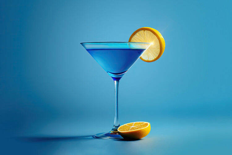 Illustrazione Blue cocktail glass in a blue luxury interior