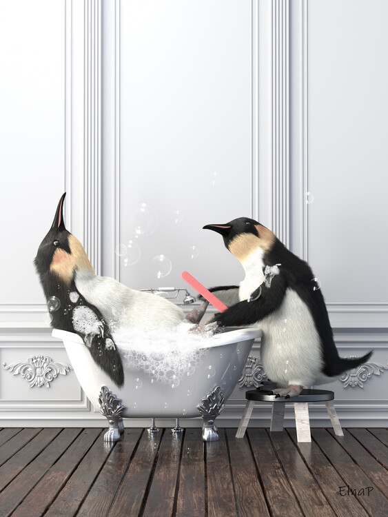 Canvas Print Penguins in Tub Print Wall Art,Animals in Bath Tub