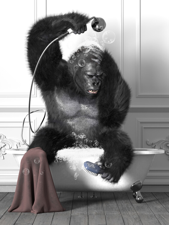 Illusztráció Animals in Tub Print Wall Art, gorilla Photo art