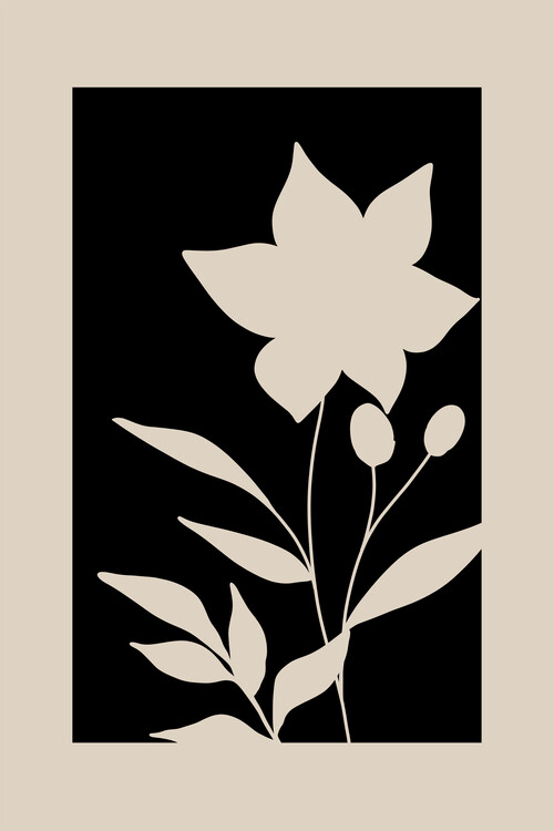 Ilustrácia Beige & Black Flowers Poster No.1