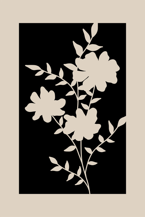 Illustration Beige & Black Flowers Poster No.2