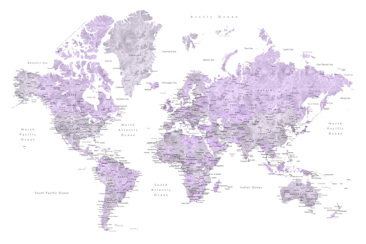 Map Mapamundi con etiquetas en español Hart