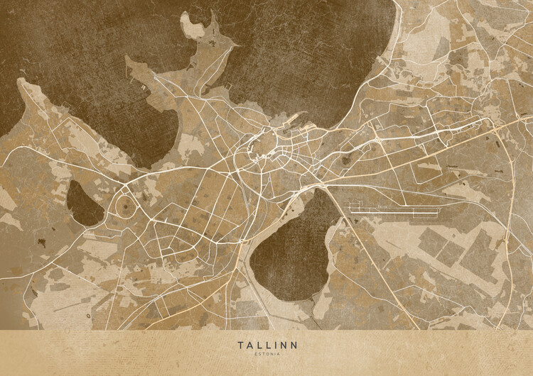 Kartta Map of Tallinn in sepia vintage style
