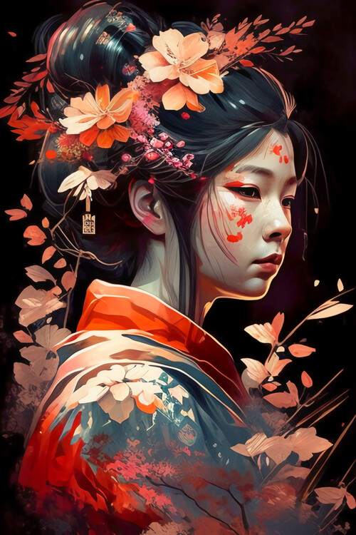 Poster for Sale mit Traditionelle japanische Geisha im Kimono von Valro