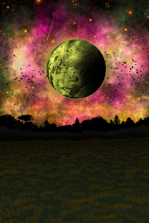 Illustration Green Moon over The Fields