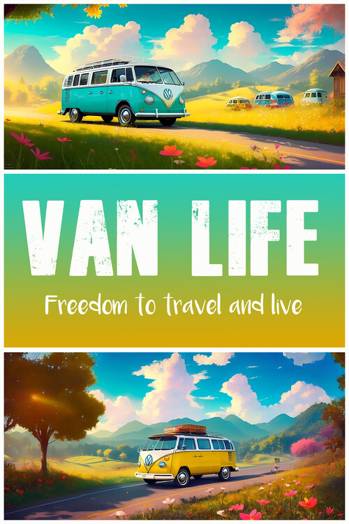 Illustration VAN LIFE: Camper Hippie Surfer Peace Retro Travel Style #1