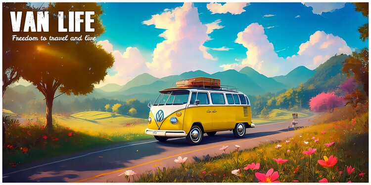 Ilustratie VAN LIFE: Camper Hippie Surfer Peace Retro Travel Style #2