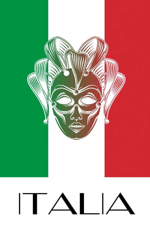 Illustration ITALIA - Bandiera Italiana e Maschera di Carnevale