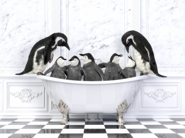 Canvas Print Penguin family in the bathroom Wall Art, penguin Photo