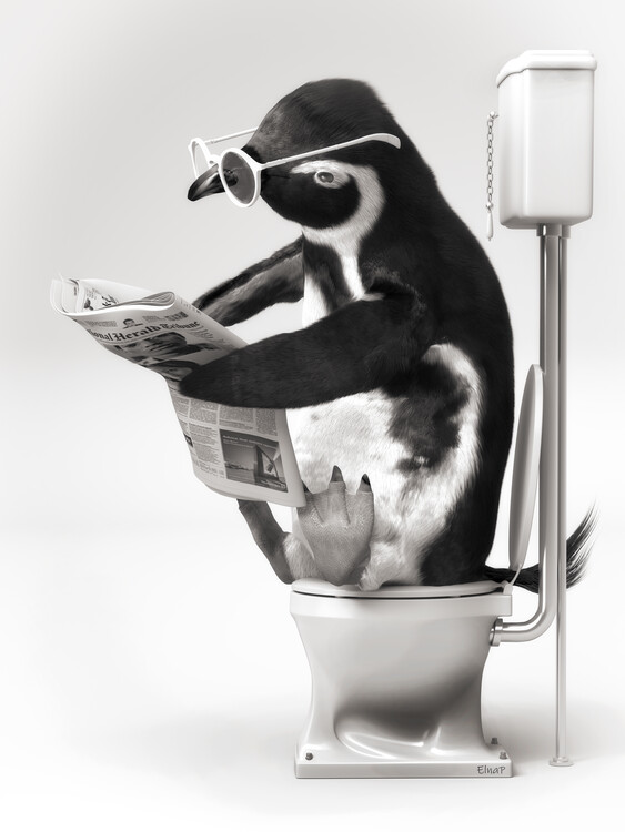Illustration Penguins in Tub Printable Wall Art, bathroom wall decor