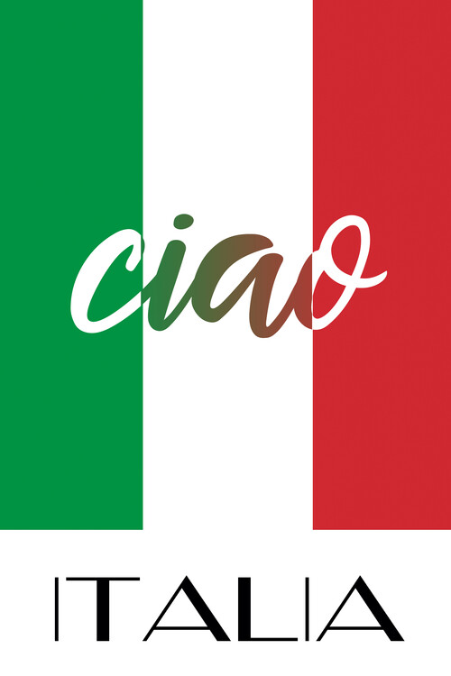 Illustration Ciao ITALIA: 'The Iconic Greeting on Tricolor Flag of Italy'