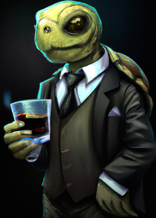 Illustration Mafia Turtle Drinking Whiskey Animal