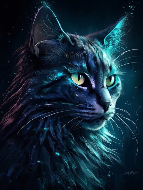 Art Poster cat with galaxy fur, celestial and enchanting