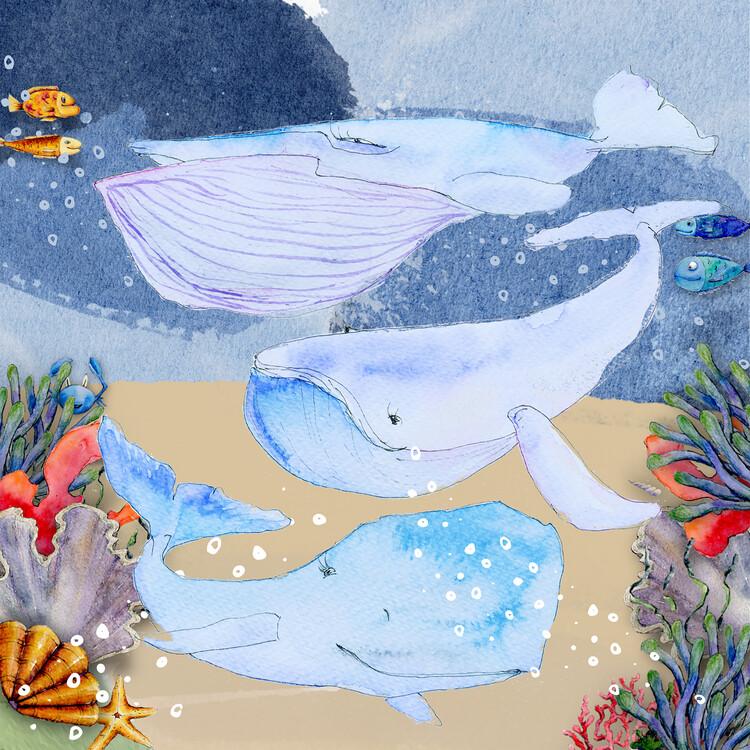 Canvas Print Trei Balene in Ocean