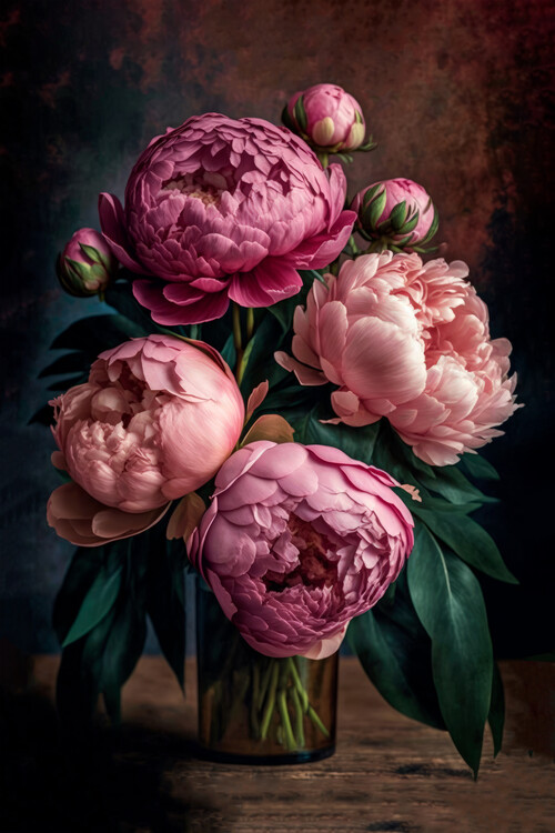 Ilustrace Bouquet of peonies in a vase