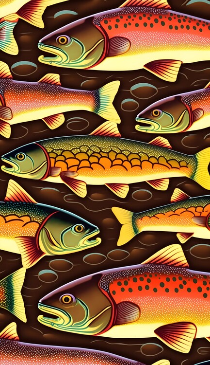 Illustration Colorful Trout 2D Pattern