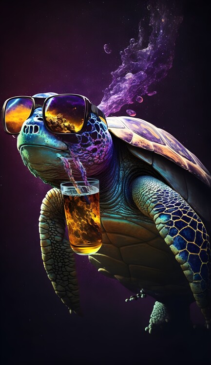 Illustration Cosmic, Colorful, Space Turtle in Sunglasses