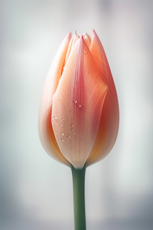 Arte Fotográfica Tulip on white background with water drop