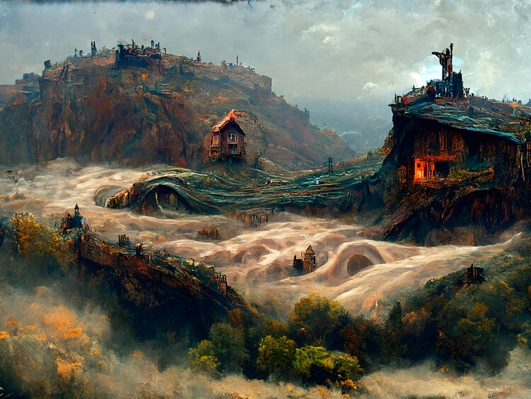 Illustration A house on a hilltop